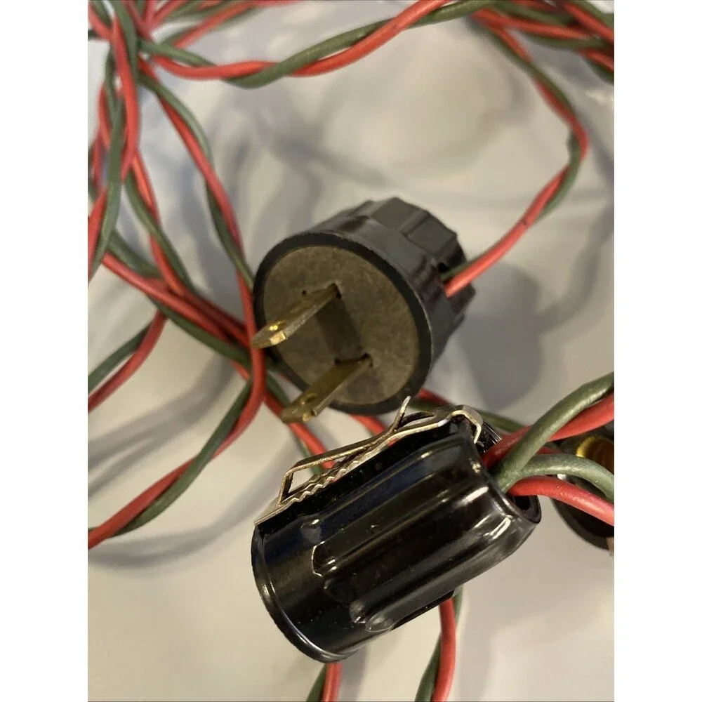 Vintage Christmas Light Strand C7 Bulb 2 Wire Red & Green Wire With Clips
